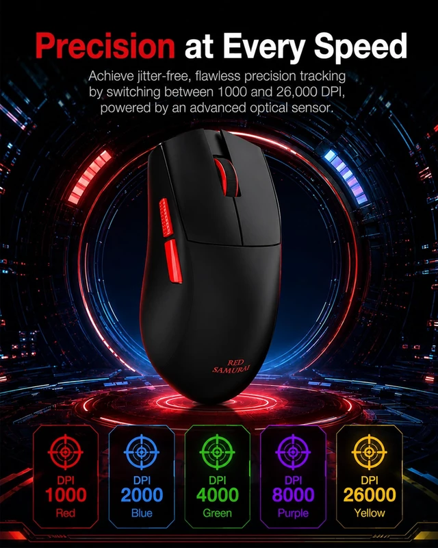 Alt view image 5 of 5 - RED SAMURAI Wireless Gaming Mouse, 51g Ultra-Light, Tri-Mode,Black