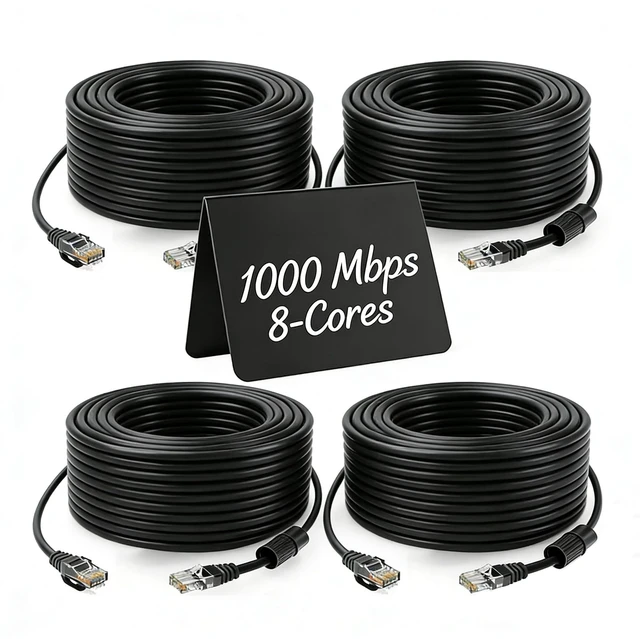 Main image of GWFIBER Cat5e Ethernet Cable 100ft,100 ft PoE Cable with RJ45 Male to Female & Waterproof Coupler, 1Gbps High Speed LAN Network Cable Compatible with Cat5 - Indoor IP Camera, Router - Black(4-Pack)