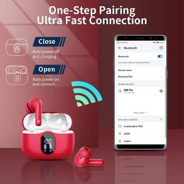 Alt view image 4 of 5 - True Wireless Earbuds Bluetooth Headphones HiFi Stereo Ear Buds,Rose Red