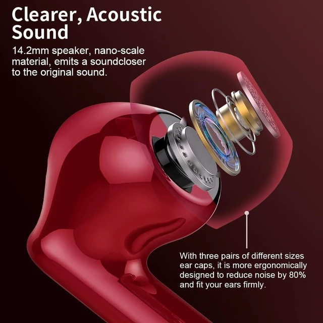 Alt view image 2 of 5 - True Wireless Earbuds Bluetooth Headphones HiFi Stereo Ear Buds,Rose Red