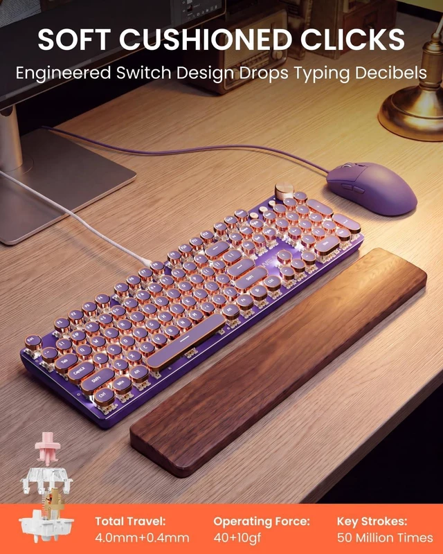 Alt view image 2 of 5 - Wired Typewriter Keyboard and Mouse Combo, White Backlit, Soft Clack, Green