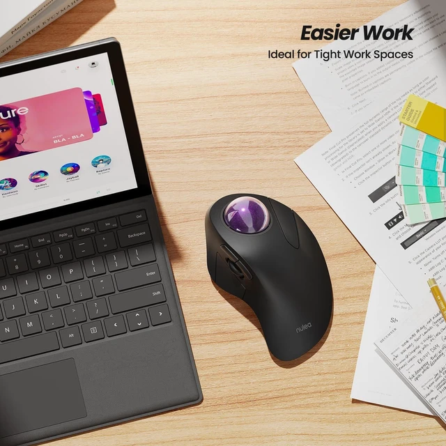 Alt view image 3 of 5 - Nulea M505A Wireless Trackball Mouse Ergonomic 44mm Index Finger Control