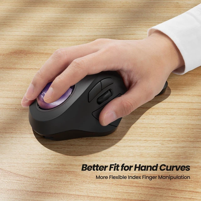 Alt view image 2 of 5 - Nulea M505A Wireless Trackball Mouse Ergonomic 44mm Index Finger Control