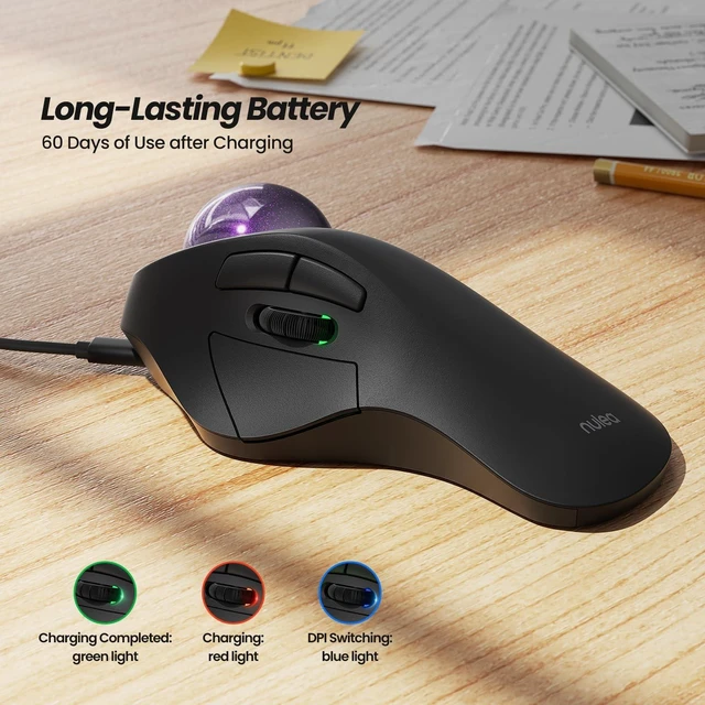 Alt view image 5 of 5 - Nulea M505A Wireless Trackball Mouse Ergonomic 44mm Index Finger Control