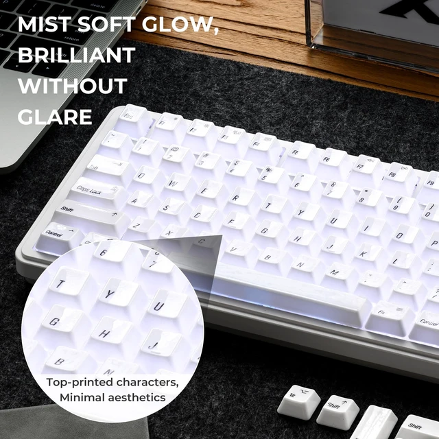 Alt view image 4 of 5 - XVX Ceramic Keycaps Set, 120 Keys Cherry Profile White with Black Legends