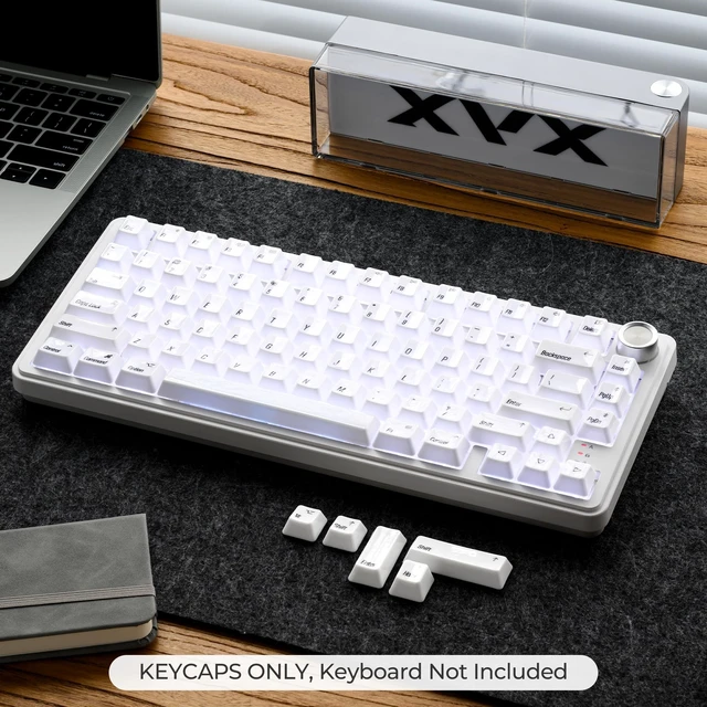 Alt view image 5 of 5 - XVX Ceramic Keycaps Set, 120 Keys Cherry Profile White with Black Legends