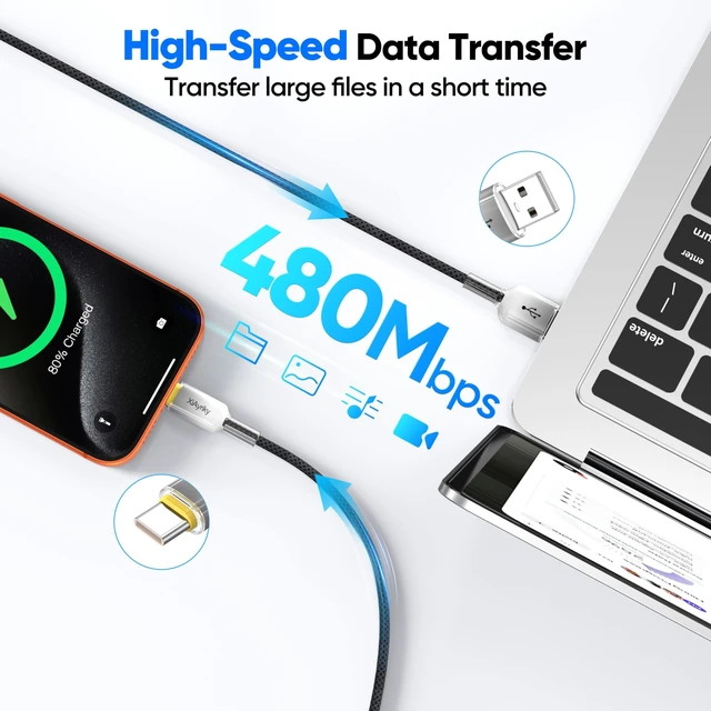 Alt view image 3 of 5 - XiAyriky 15FT USB A to USB C Cable 5-Pack, 60W 480Mbps Data, Nylon Braided