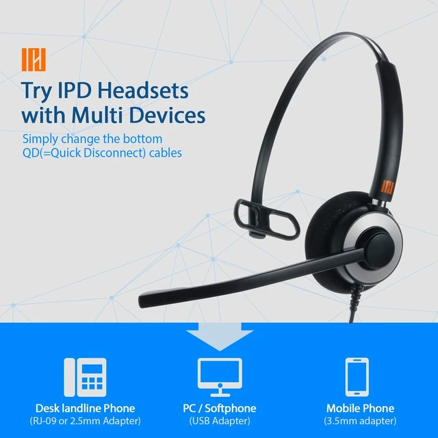 Alt view image 3 of 5 - IPD IPH-160 USB Headset with Noise Cancelling Microphone for Office and Call cengter- Compatible with Skype, Microsoft Teams, Cisco Jabber, Avaya One-X and Other Soft Phones