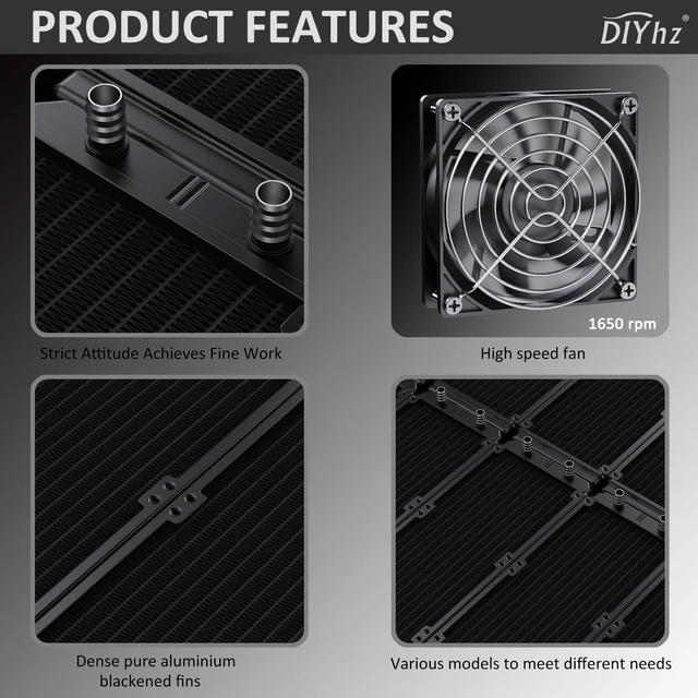Alt view image 4 of 5 - DIYhz Water Cooling Computer Radiator, 8 Pipe Aluminum Heat Exchanger Liquid Cooling Radiator Fans - 80mm Radiator for CPU PC Laser Water Cool System DC12V Black