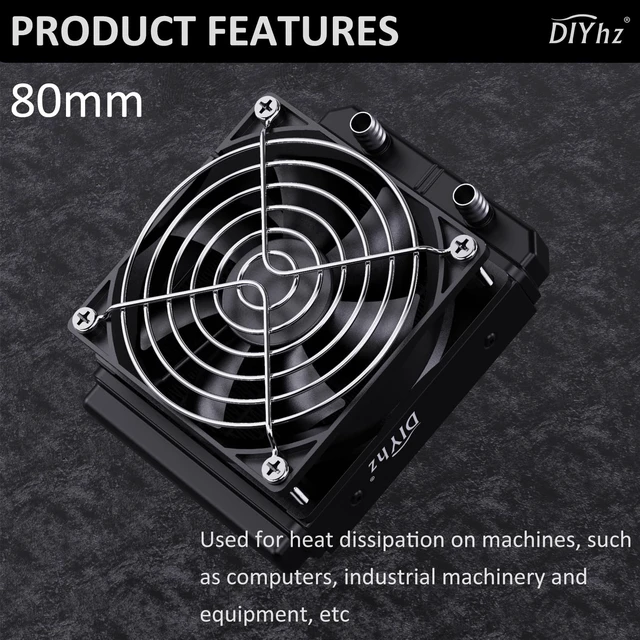 Alt view image 5 of 5 - DIYhz Water Cooling Computer Radiator, 8 Pipe Aluminum Heat Exchanger Liquid Cooling Radiator Fans - 80mm Radiator for CPU PC Laser Water Cool System DC12V Black