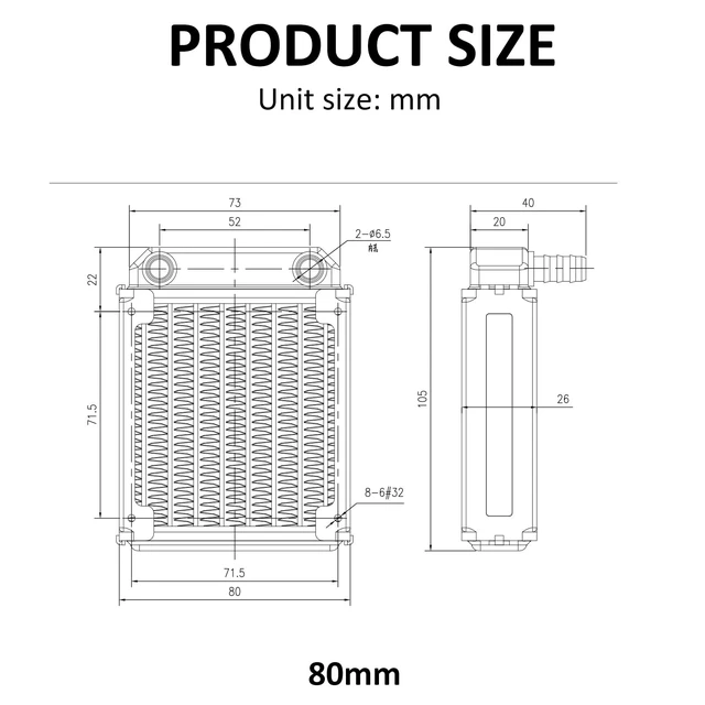 Alt view image 2 of 5 - DIYhz Water Cooling Computer Radiator, 8 Pipe Aluminum Heat Exchanger Liquid Cooling Radiator Fans - 80mm Radiator for CPU PC Laser Water Cool System DC12V Black