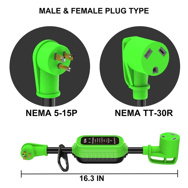 Alt view image 2 of 5 - EyGde 30 Amp to 15 Amp 110V RV Adapter with Surge Protector 5000J, Patented 5-15P Male to TT-30R Female RV Adapter Plug 16.3 inch, Circuit Analyzer Voltage Protector for Camper Travel Trailer