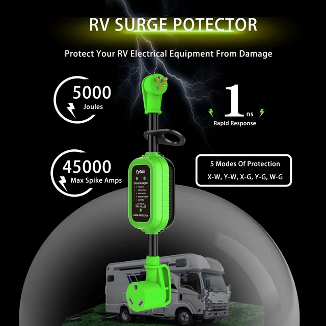 Alt view image 3 of 5 - EyGde 30 Amp to 15 Amp 110V RV Adapter with Surge Protector 5000J, Patented 5-15P Male to TT-30R Female RV Adapter Plug 16.3 inch, Circuit Analyzer Voltage Protector for Camper Travel Trailer