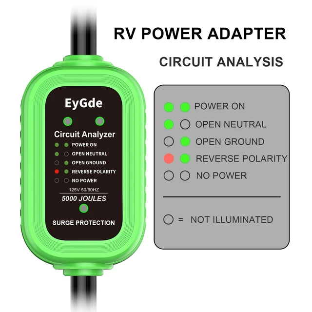 Alt view image 4 of 5 - EyGde 30 Amp to 15 Amp 110V RV Adapter with Surge Protector 5000J, Patented 5-15P Male to TT-30R Female RV Adapter Plug 16.3 inch, Circuit Analyzer Voltage Protector for Camper Travel Trailer