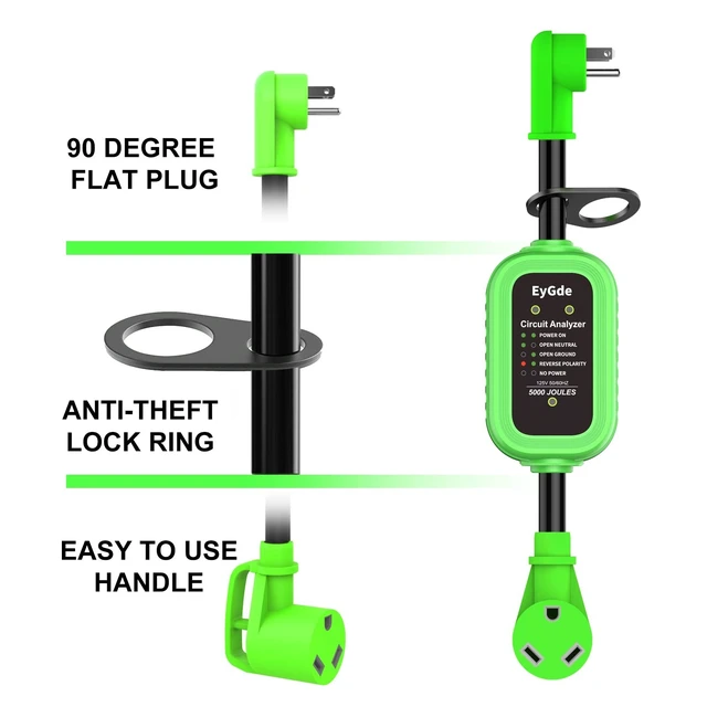 Alt view image 5 of 5 - EyGde 30 Amp to 15 Amp 110V RV Adapter with Surge Protector 5000J, Patented 5-15P Male to TT-30R Female RV Adapter Plug 16.3 inch, Circuit Analyzer Voltage Protector for Camper Travel Trailer