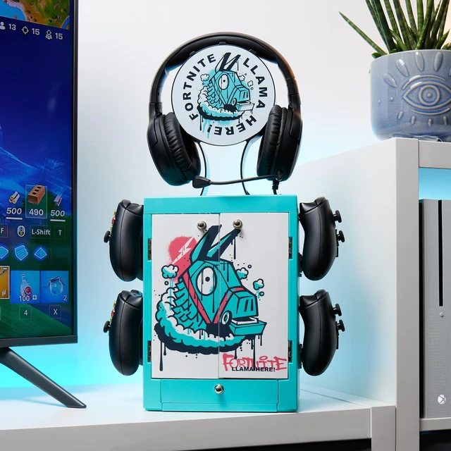 Alt view image 5 of 5 - Numskull Official Fortnite Gaming Accessory Locker & Storage Stand Holds 10 Games/DVDs, 4 Controllers, Headset, and Accessories Durable & Compact Organizer For Fans of Game Merchandise
