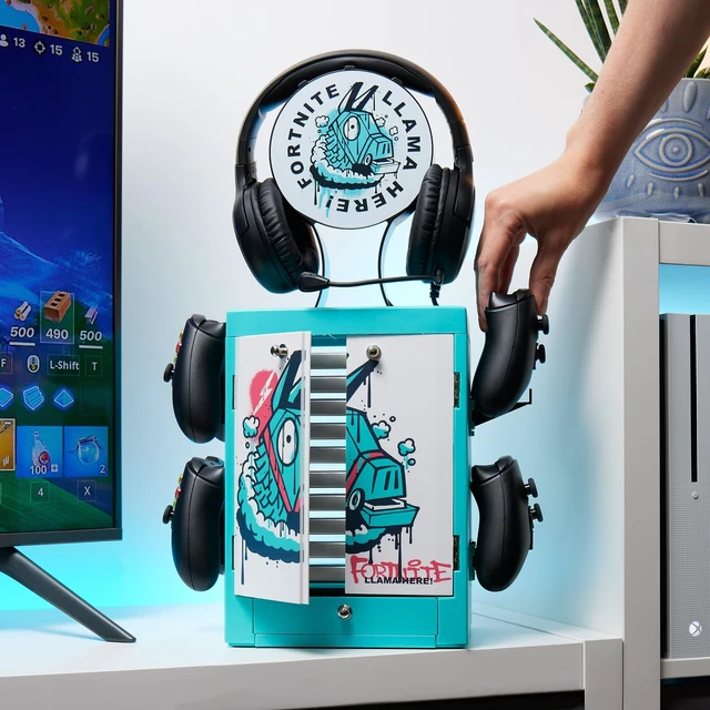 Alt view image 2 of 5 - Numskull Official Fortnite Gaming Accessory Locker & Storage Stand Holds 10 Games/DVDs, 4 Controllers, Headset, and Accessories Durable & Compact Organizer For Fans of Game Merchandise