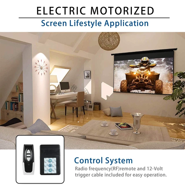Alt view image 3 of 5 - Kayle 120 Inch Motorized Projector Screen w/Wireless Remote, Black, 4:3