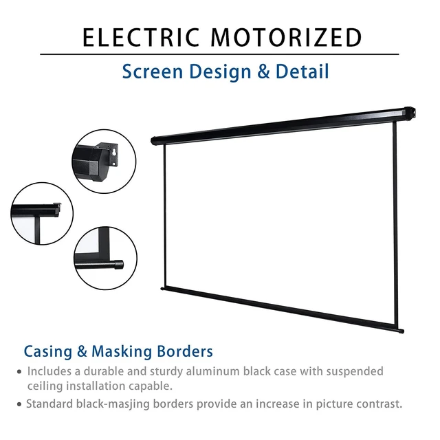 Alt view image 5 of 5 - Kayle 120 Inch Motorized Projector Screen w/Wireless Remote, Black, 4:3