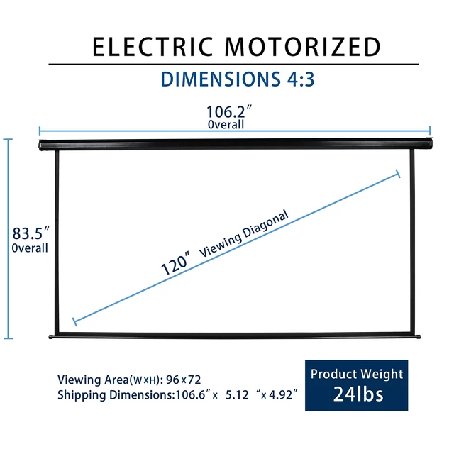 Alt view image 2 of 5 - Kayle 120 Inch Motorized Projector Screen w/Wireless Remote, Black, 4:3