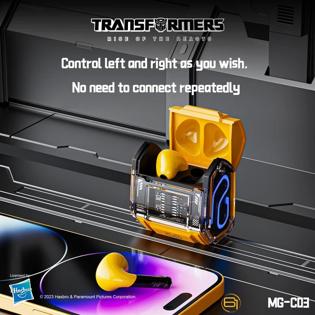 Alt view image 4 of 5 - Transformers MG-C03 Bluetooth TWS Wireless Earbuds HiFi Sound, Low Latency Gaming & Music Dual Mode Headset, Noise Cancelling, Touch Control, Long Battery Life & Charging Case (Yellow - Bumble
