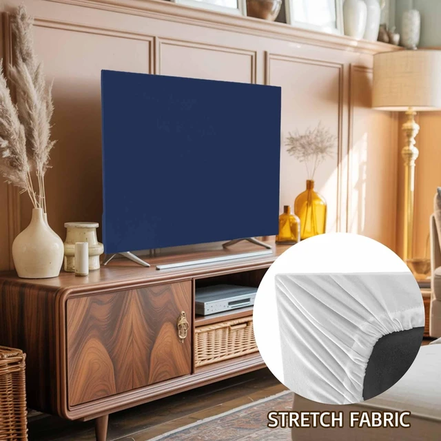 Alt view image 2 of 5 - Ueplerts Indoor Elastic TV Cover, Navy Blue Dust Proof TV Screen Slipcover Protection, Modern Pure Navy Blue Stretch Waterproof Monitor Fitted 55" TV Covers for Inside