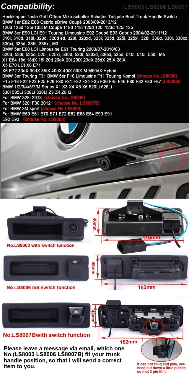 Alt view image 2 of 5 - HD Trunk Handle 170 Rear View Reversing Camera Parking Aids System Compatible with BMW 520Li 525Li 530i 535Li 328Li 320Li Z3 Z4 Z8 i3/328i/F30 316i/F15/E60 E61 E70 E71 E72 E82 E88 E84 E90 E91 E92 E9