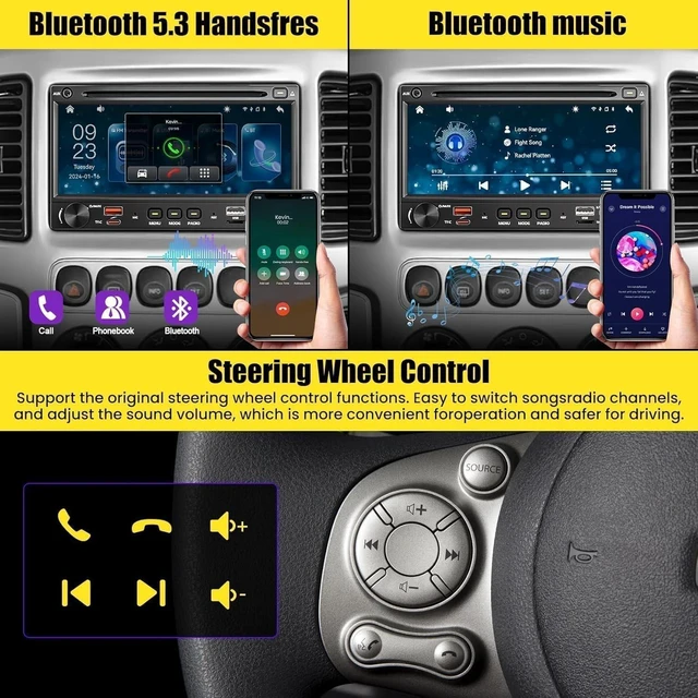 Alt view image 3 of 5 - Wireless Double Din Car Stereo Radio with CD/DVD Player, Carplay & Android Auto, 7 inch Car Audio with HD Touchscreen, Bluetooth, Mirror Link, Backup Camera, SWC, FM/AM, USB/SD, A/V Input.