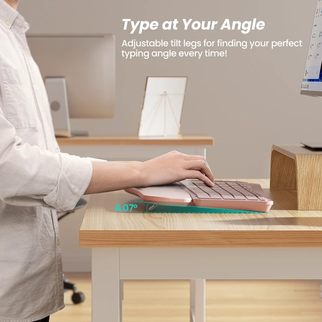 Alt view image 4 of 5 - Nulea RT05 Wireless Ergonomic Keyboard, Split Keyboard with Wrist Rest, USB-C Charging, 7-Color Backlight, Natural Typing, Bluetooth and USB Connectivity, Compatible with Windows/Mac(Pink)