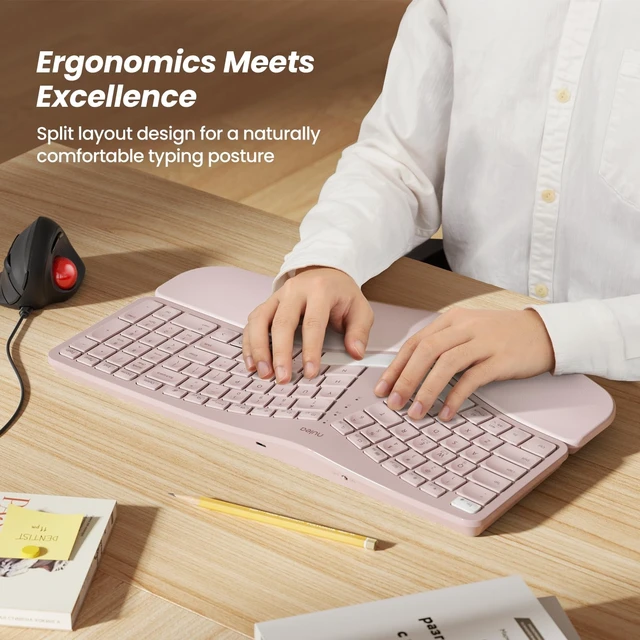 Alt view image 2 of 5 - Nulea RT05 Wireless Ergonomic Keyboard, Split Keyboard with Wrist Rest, USB-C Charging, 7-Color Backlight, Natural Typing, Bluetooth and USB Connectivity, Compatible with Windows/Mac(Pink)