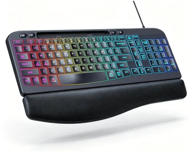 Main image of Ergonomic Keyboard, Wired Backlit Computer Keyboard with Wrist Rest, Black
