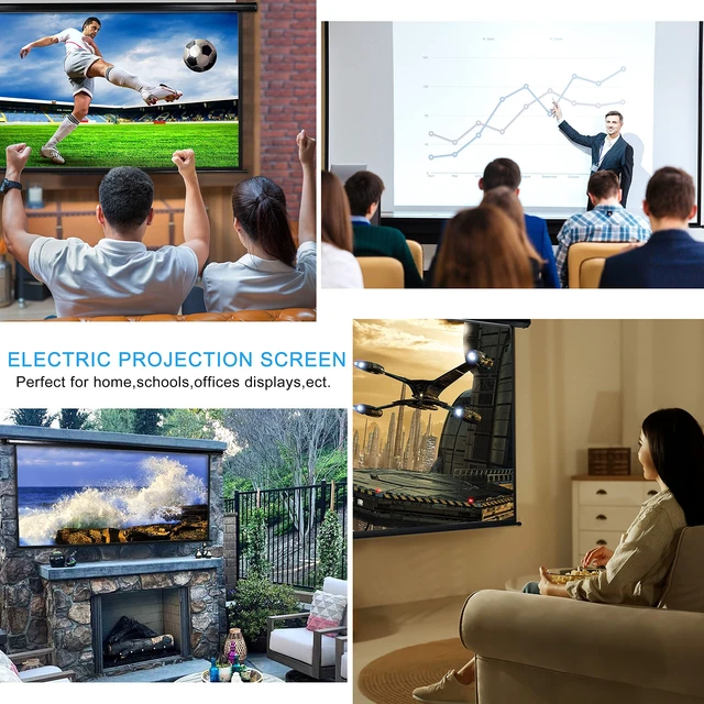 Alt view image 4 of 5 - Kayle 120 Inch Motorized Projector Screen w/Wireless Remote, Black, 4:3