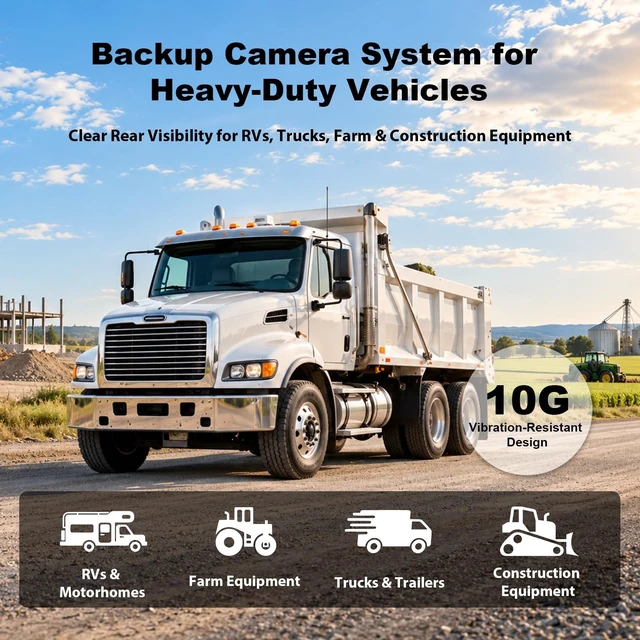 Alt view image 5 of 5 - 1080P 4-Wired Backup Camera System with for Semi Truck, Trailer, Camper, Pickup, Bus, RV, Plug and Play, 10" HD Touch DVR Quad Split Monitor 4 Side Rear View Camera, IP69K Waterproof IR Night Vision