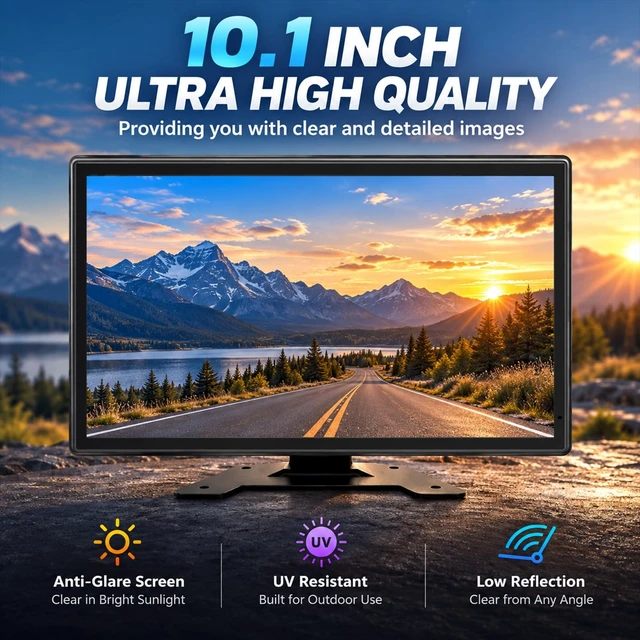 Alt view image 3 of 5 - 1080P 4-Wired Backup Camera System with for Semi Truck, Trailer, Camper, Pickup, Bus, RV, Plug and Play, 10" HD Touch DVR Quad Split Monitor 4 Side Rear View Camera, IP69K Waterproof IR Night Vision