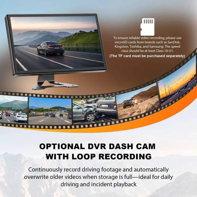 Alt view image 4 of 5 - 1080P 4-Wired Backup Camera System with for Semi Truck, Trailer, Camper, Pickup, Bus, RV, Plug and Play, 10" HD Touch DVR Quad Split Monitor 4 Side Rear View Camera, IP69K Waterproof IR Night Vision