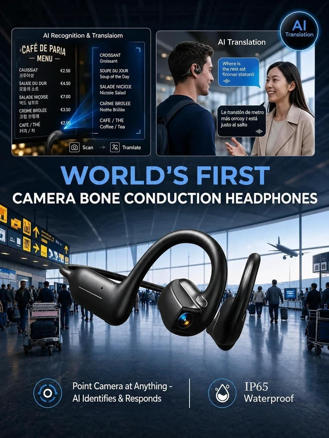 Alt view image 5 of 5 - E12 Bone Conduction Headphones with Camera, Open-Ear Bluetooth Earbuds