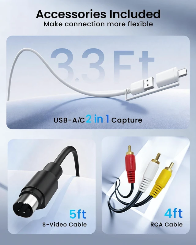 Alt view image 4 of 5 - VHS to Digital Converter, 3.3ft USB Video Capture Card USB-A/Type-C 2-in-1