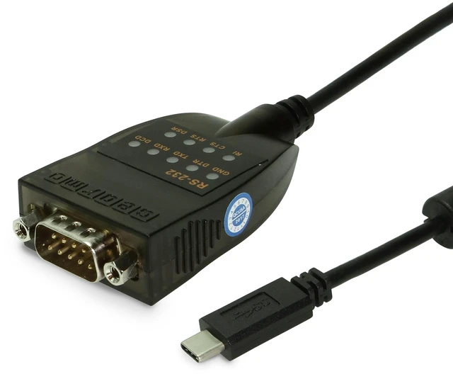 Main image of Gearmo USB-C to RS-232 Serial Adapter, FTDI Chip, LED Indicators, High-Speed Data Transfer, Supports Windows 11/10/8/7 - Mac - Linux, 16in Cable