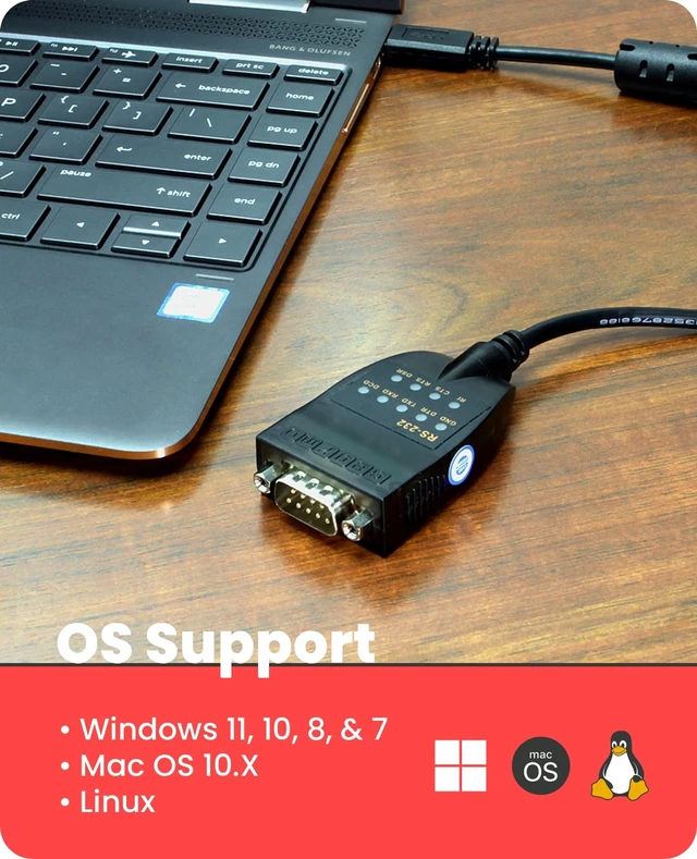 Alt view image 3 of 5 - Gearmo USB-C to RS-232 Serial Adapter, FTDI Chip, LED Indicators, High-Speed Data Transfer, Supports Windows 11/10/8/7 - Mac - Linux, 16in Cable