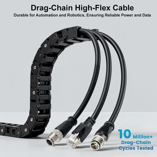 Alt view image 3 of 5 - Alvin's Cables M12 X-Code 8 Pin Male to RJ45 Ethernet Cable for Cognex Keyence Camera, High-Flex Cat6a Cable for Industrial Automation, Fieldbus Module, Robotics,25M/82ft