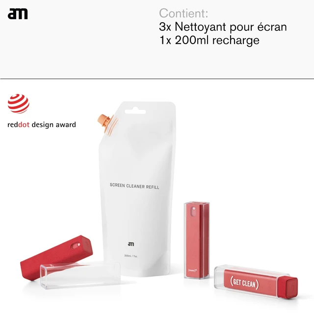 Alt view image 2 of 5 - am Mist Screen Cleaner with 7 oz Refill Alcohol-Free Cleaning Kit, Red