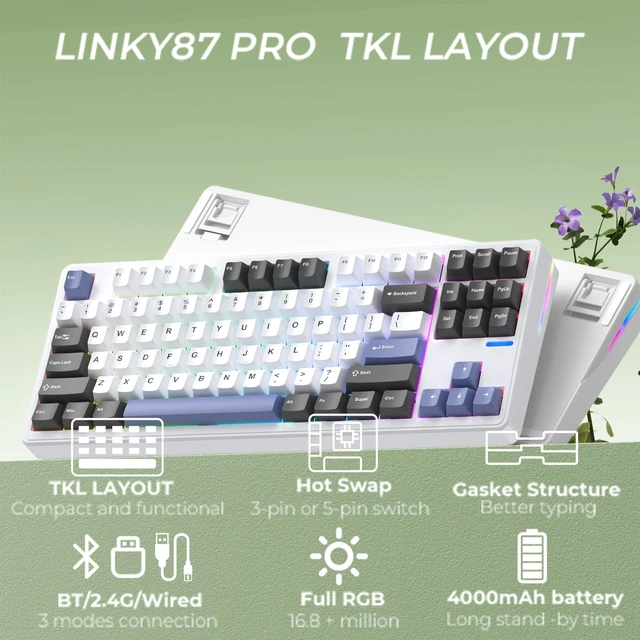 Alt view image 3 of 5 - Linky 87 PRO Hot Swappable Linear Switches Wireless Mechanical Keyboard