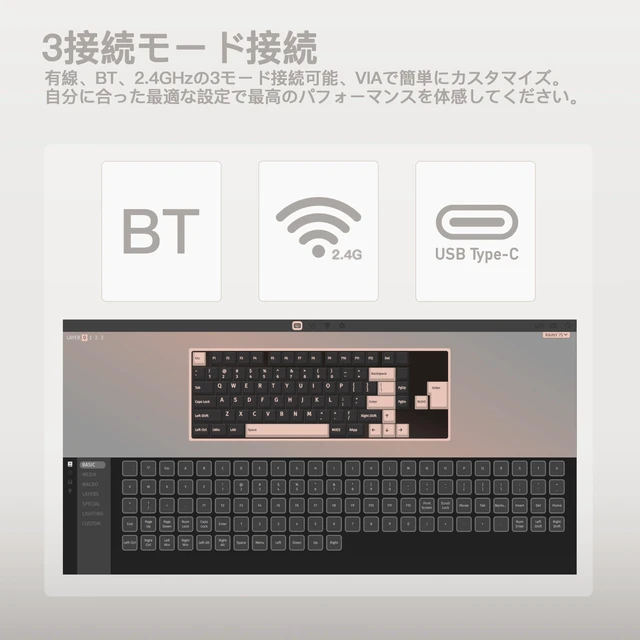 Alt view image 5 of 5 - KIBU WOBKEY Rainy75 75% Tri-Mode Mechanical Keyboard, CNC Aluminum Custom Wireless Keyboard, Hot Swappable, VIA Programmable,Cocoa Switch, RGB Backlit,BT/2.4G/Wired for Mac/Win(Pro Luna)