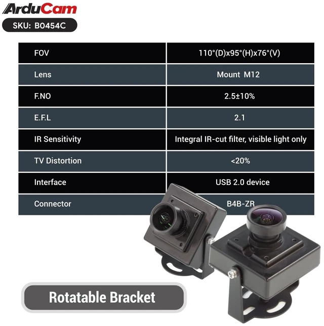 Alt view image 5 of 5 - Arducam OV5648 USB Camera Module, 5MP Webcam, 110(D) Wide Angle Manual Focus USB Camera for Windows, Linux, Android, and Mac OS