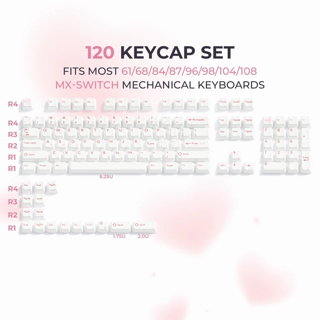 Alt view image 4 of 5 - XVX Genuine Ceramic Keycaps,120 Keys Crush Pink Cherry Profile Keycaps for MX Magnetic Switches Gaming Office Keyboard