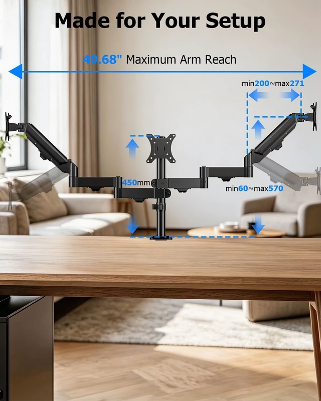 Alt view image 3 of 5 - FORGING MOUNT Triple Monitor Mount for 13 to 32 inch Screens, Adjustable 3 Monitor Desk Mount, Triple Monitor Stand with Swivel, Tilt, Rotation, Clamp & Grommet Kit