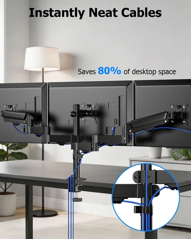 Alt view image 5 of 5 - FORGING MOUNT Triple Monitor Mount for 13 to 32 inch Screens, Adjustable 3 Monitor Desk Mount, Triple Monitor Stand with Swivel, Tilt, Rotation, Clamp & Grommet Kit