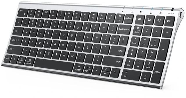 Main image of iClever BK10 SE Bluetooth Keyboard for Mac, Full-Size Layout, Silver Black