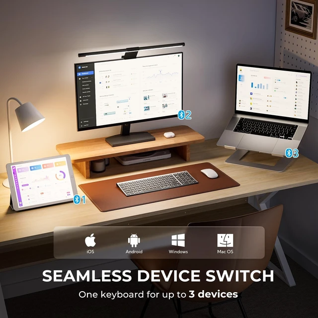 Alt view image 2 of 5 - iClever BK10 SE Bluetooth Keyboard for Mac, Full-Size Layout, Silver Black