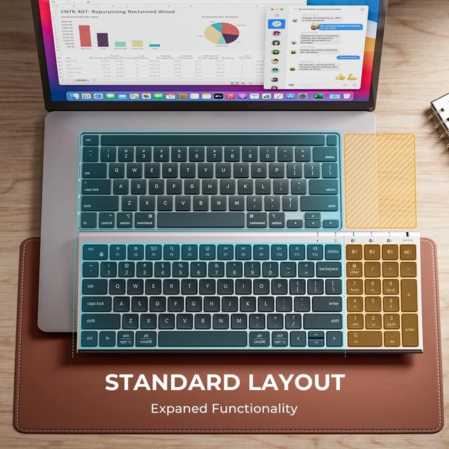 Alt view image 3 of 5 - iClever BK10 SE Bluetooth Keyboard for Mac, Full-Size Layout, Silver Black